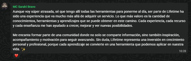 Testimonio real de alumna Lifetime